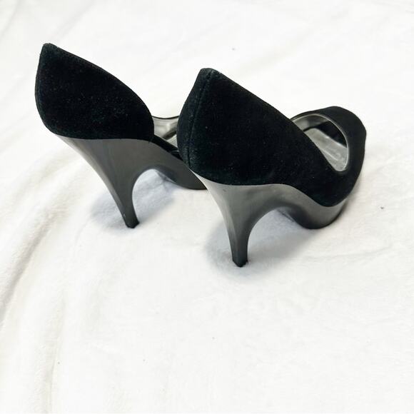 Bebe Women's Black Peep Toe Heels D’orsay suede leather size 8.5 pumps - Picture 5 of 11